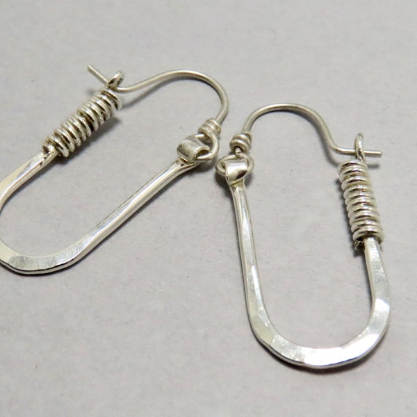 Artisan Hammered Sterling Silver Mini Hoop Earrings, Spiral Closure