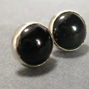 10mm Black Onyx Post Earrings, Natural Black Onyx Studs, Artisan Earrings, Handmade Earrings, Large Black and sterling post earrings