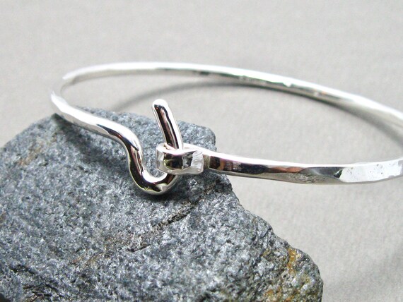 Handmade Hammered Sterling Silver Bangle Bracelet, Hook Closure - Etsy