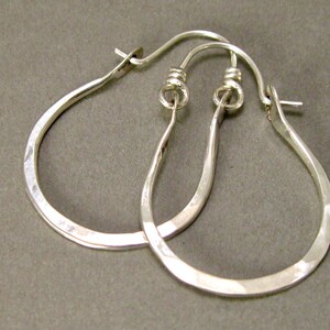 Artisan Hammered Sterling Silver Hoop Earrings, Wide Horseshoe Hoops
