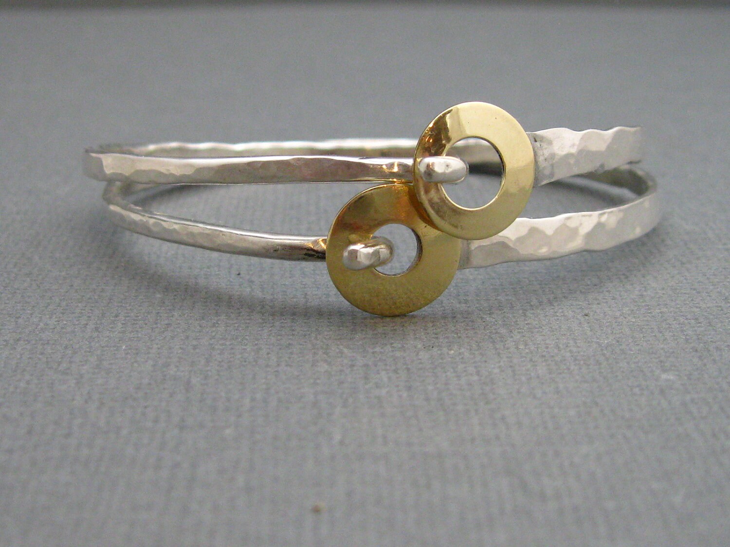 Artisan Sterling Silver Bangle Bracelet With Brass Ring - Etsy