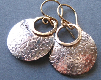 Sterling Silver Flower Earrings, Gold Filled, Hand Forged