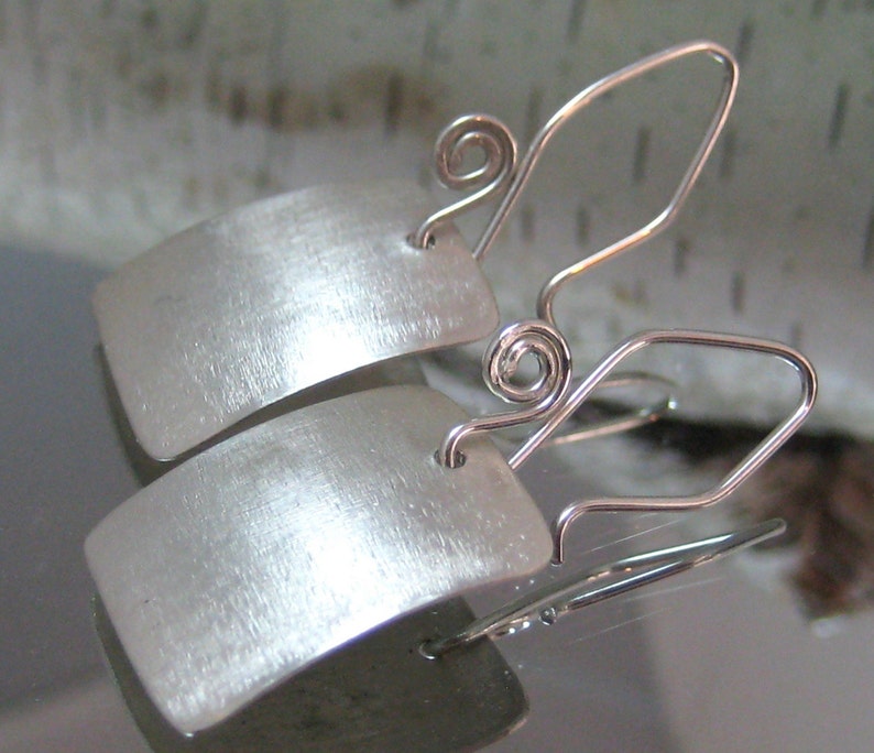Artisan Sterling Silver Tag Earrings Satin Finish Handcrafted Jewelry Sterling Silver Handmade Earrings