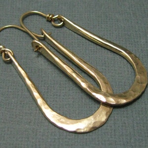Artisan Hammered Gold Filled Hoops, Handmade Gold Earrings, Gold Horseshoe Hoops, Artisan Hammered Medium Hoop Earrings, Gold Earrings,