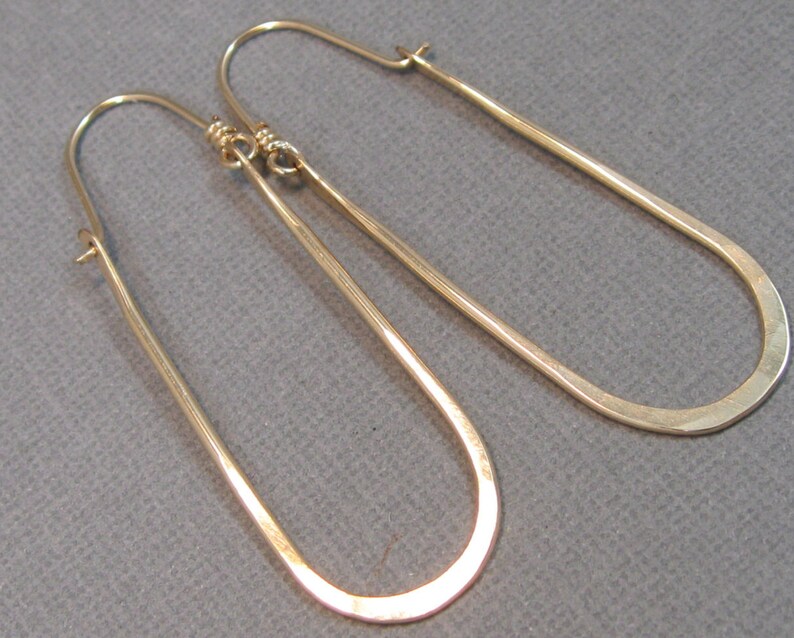 Long Gold-Filled Hammered Horseshoe Hoops, Gold-Filled Handmade Jewelry Artisan Earrings image 1