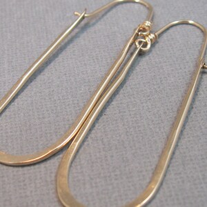 Long Gold-Filled Hammered Horseshoe Hoops, Gold-Filled Handmade Jewelry Artisan Earrings image 3