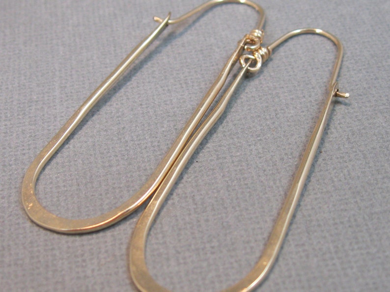 Long Gold-Filled Hammered Horseshoe Hoops, Gold-Filled Handmade Jewelry Artisan Earrings image 3