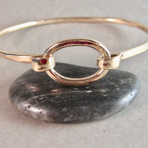 Gold Filled Hand Forged  Oval Latch Bracelet, Artisan Handcrafted Bangle, women's jewelry, metalsmith jewelry, minimalist bracelet, boho,