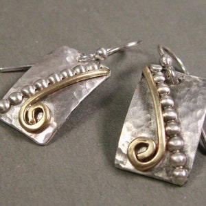Handcrafted Sterling Silver Gold Filled Earrings, Mixed Metal Dangle