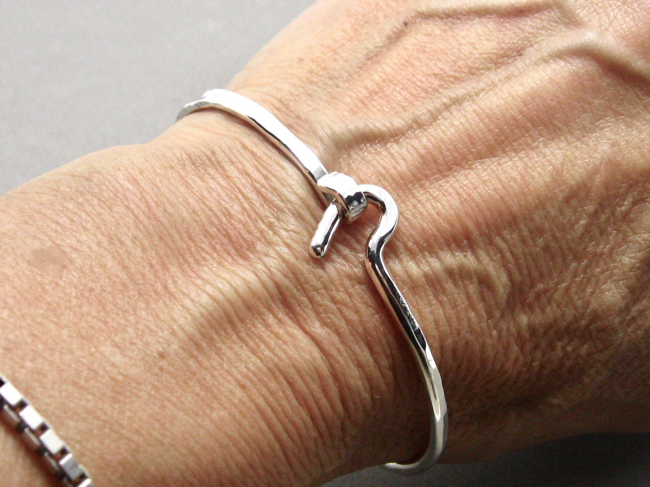 Handmade Hammered Sterling Silver Bangle Bracelet, Hook Closure - Etsy