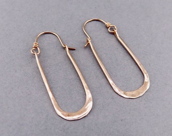 Long Gold-Filled Hammered Horseshoe Hoops, Gold-Filled Handmade Jewelry Artisan Earrings