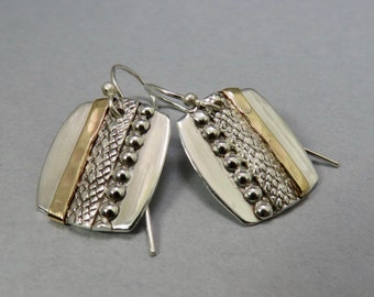 Handcrafted Sterling Silver and Gold Filled Artisan Mixed Metal Earrings, Handmade Mixed Metal Dangle Earrings by Liz Blanchflower