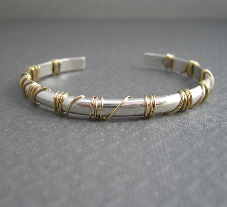 Sterling Medium Cuff Wrapped in 14kt. Gold Filled Wire Mixed Etsy