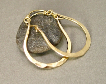 Artisan Hammered Goldsmith Hoops, hand forged horseshoe solid 14kt gold hoop earrings, hand forged gold hoops, wide hoops, gift for her