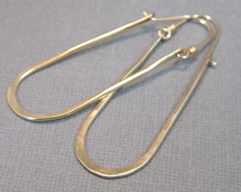 Long Gold-Filled Hammered Horseshoe Hoops, Gold-Filled Handmade Jewelry Artisan Earrings image 5