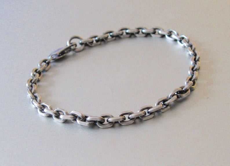 Medium Weight Diamond Cut Cable Chain Bracelet Oxidized | Etsy