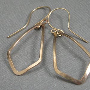 Gold Filled Geometric Teardrop Handcrafted Hoop Earrings, Artisan Handmade Gold Filled Hoop Dangles