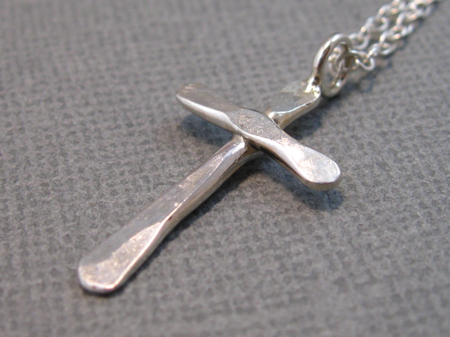 Petite hand forged sterling silver cross necklace, small hammered women's cross necklace in sterling silver, petite hammered cross necklace