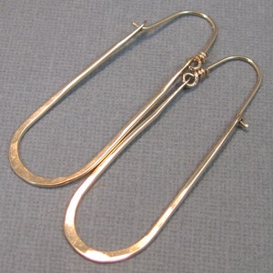 Long Gold-Filled Hammered Horseshoe Hoops, Gold-Filled Handmade Jewelry Artisan Earrings image 2