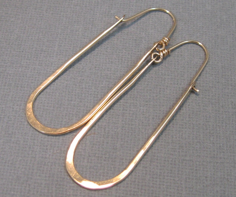 Long Gold-Filled Hammered Horseshoe Hoops, Gold-Filled Handmade Jewelry Artisan Earrings image 2
