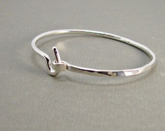 Handmade Hammered Sterling Silver Bangle Bracelet, Hook Closure - Etsy