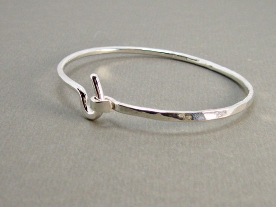 Handmade Hammered Sterling Silver Bangle Bracelet, Hook Closure - Etsy