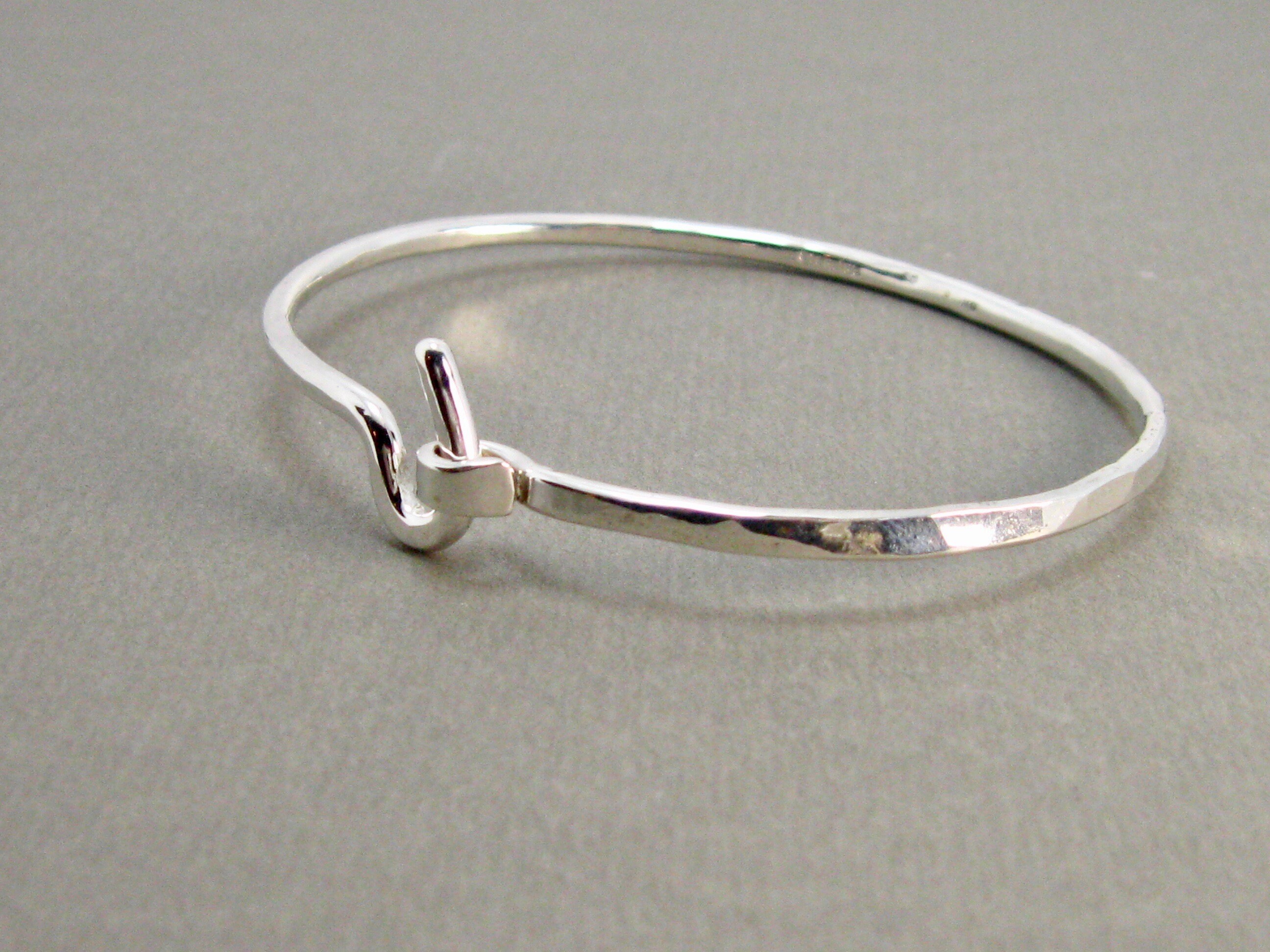 Handmade Hammered Sterling Silver Bangle Bracelet, Hook Closure - Etsy