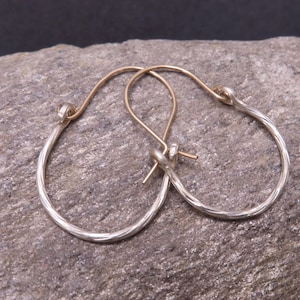 Mixed metal gold and silver hoop earrings, 1 1/2 inch mixed metal earrings, hand forged hoops, twist wire everyday hoops, artisan hoops
