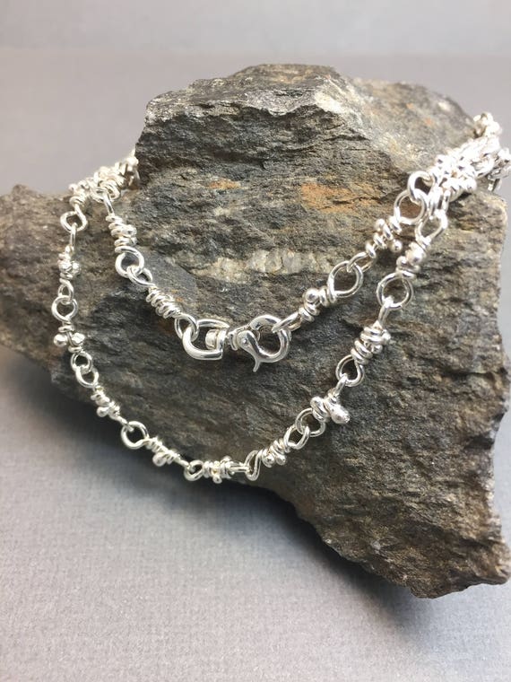 Handmade Sterling Silver Link Chain Necklace, Wire Wrapped