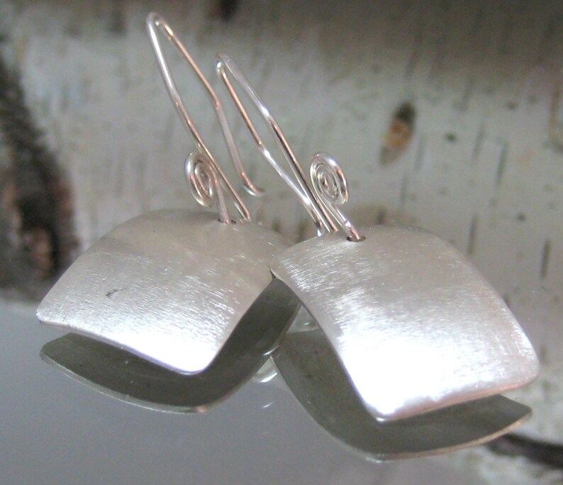 Artisan Sterling Silver Tag Earrings Satin Finish Handcrafted Jewelry Sterling Silver Handmade Earrings