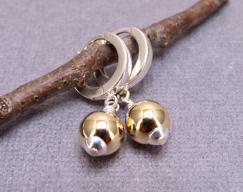 Mixed Metal Sterling Silver Hoop Earrings, Gold Filled Drop