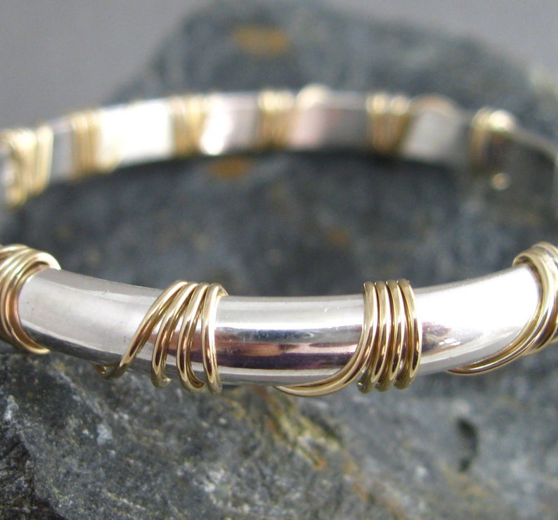 Sterling Medium Cuff Wrapped in 14kt. Gold Filled Wire Mixed Etsy