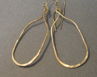 Handmade Long Gold Filled Hoop Earrings: Hammered Wire