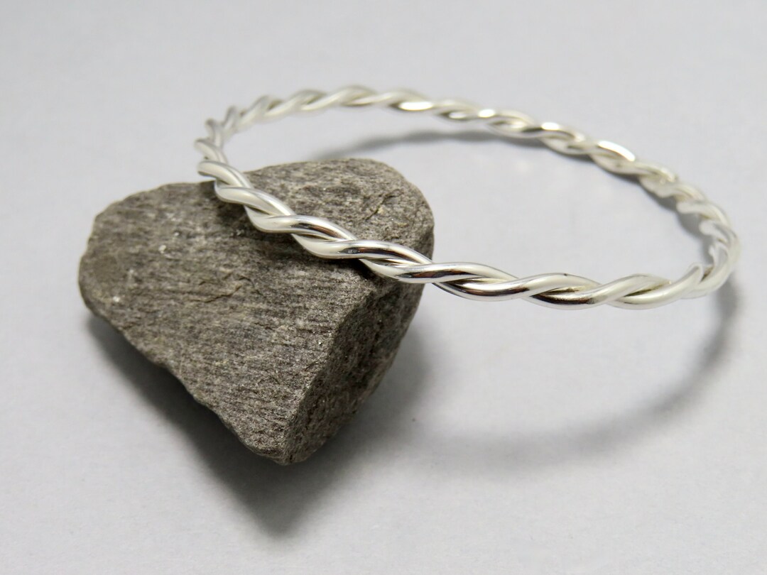 Woven Sterling Silver Bangle Bracelet, Hand Forged Artisan