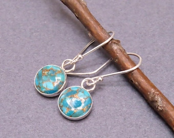 Pendientes colgantes de turquesa Mojave y plata de ley, gota de piedra preciosa naranja, forjados a mano