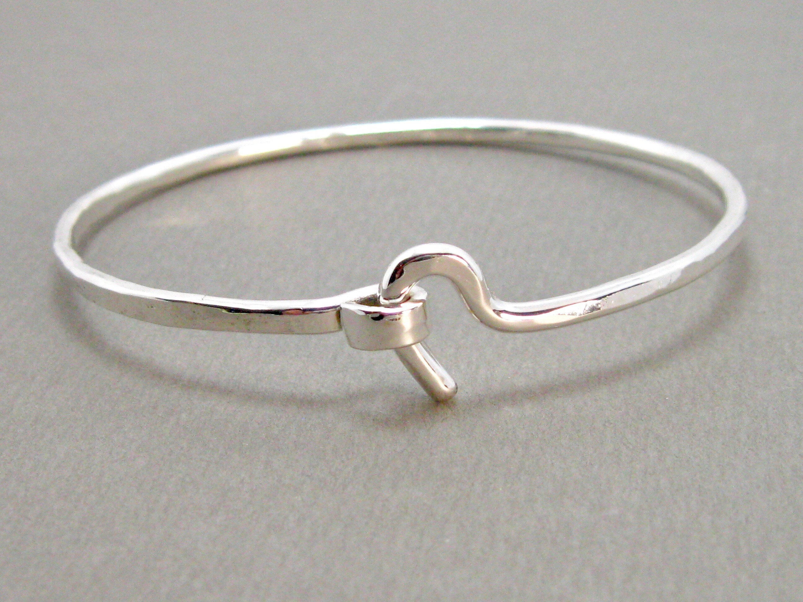 Handmade Hammered Sterling Silver Bangle Bracelet, Hook Closure - Etsy