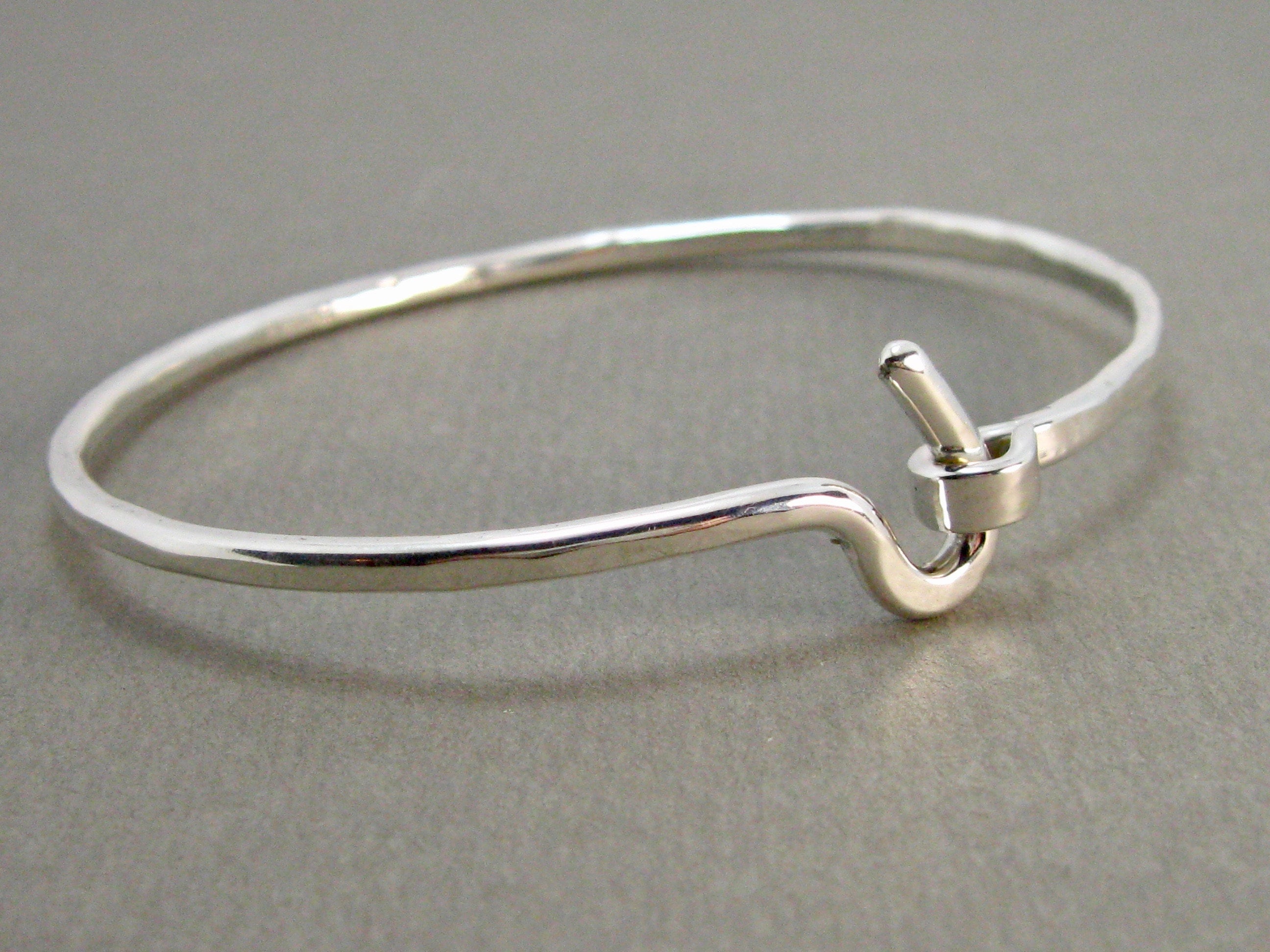 Handmade Hammered Sterling Silver Bangle Bracelet, Hook Closure - Etsy