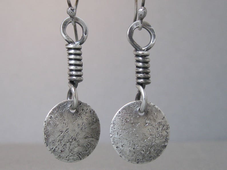 Rustic sterling silver boho dangle earrings silver patterned | Etsy