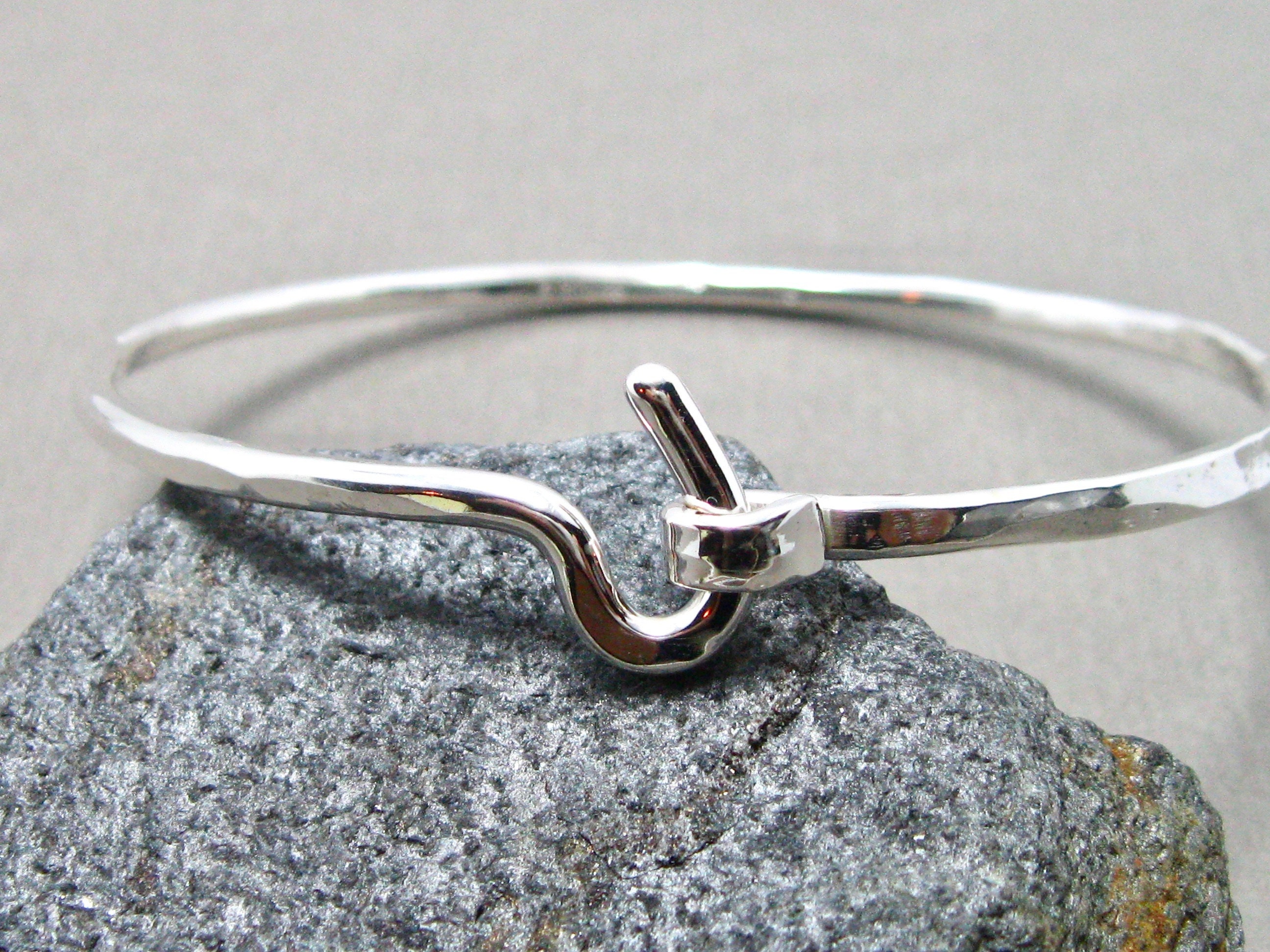 Handmade Hammered Sterling Silver Bangle Bracelet, Hook Closure - Etsy