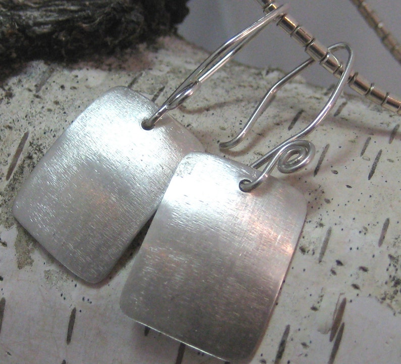 Artisan Sterling Silver Tag Earrings Satin Finish Handcrafted Jewelry Sterling Silver Handmade Earrings