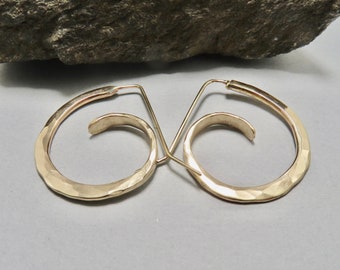 Sterling Silver Bi-Directional Hammered Hoops, Handcrafted Sterling Silver Jewelry, Hammered Sterling 1 1/4 inch sterling, boho hoops hoops