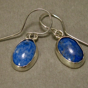 Sterling silver and 11 x 14 denim lapis drop earrings, denim lapis dangle earrings, Sterling drops, natural blue gemstone, gift for her