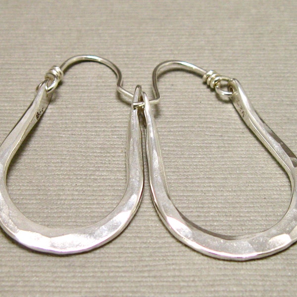 Artisan Hammered Sterling Silver Hoops, Hand Forged Sterling Silver Hoop Earrings, boho silver hoops, wide horseshoe hand forged hoops