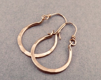 3/4 inch gold filled hoops, small hammered gold hoops with self closure, gift for her, petite hammered hoops, hand forged gold earrings