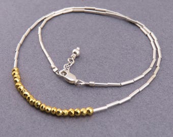 Sterling Silver Choker, Gold Vermeil Accent, Layering Necklace