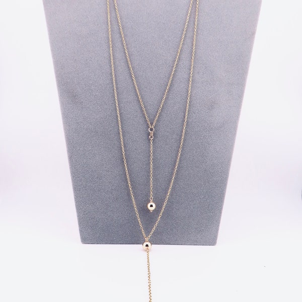 Minimalist gold filled lariat with bead drop, delicate gold Y necklace necklace, feminine necklace gold bead dangle in 2 length