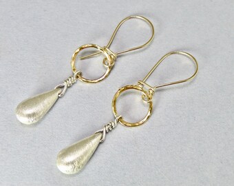 OOAK Mixed Metal Dangle Earrings: 14kt Gold & Sterling Silver