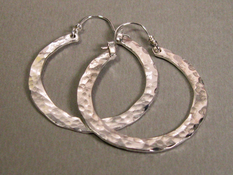 Seriously Hammered Silver Hoops with Arm Closure in 3 sizes , La