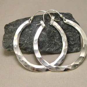 Seriously Hammered Silver Hoops with Arm Closure in 2 sizes , Large Sterling Hoop Earrings Handmade Artisan Metalsmith Jewelry