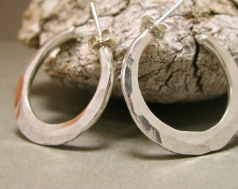Handcrafted Sterling Silver Hammered Hoop Earrings, 1 inch